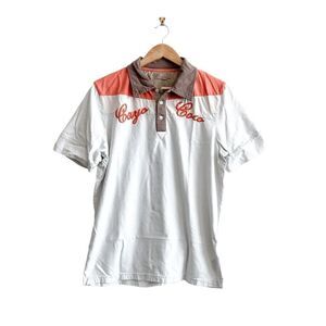 Industry Mens Collared Polo Shirt Cotton Short Sleeve White Orange Size Medium
